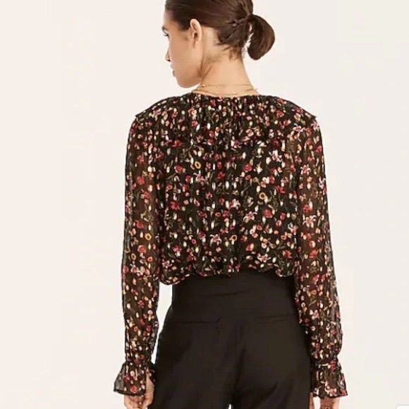 J. Crew Ruffle Neck Top in Midnight Vintage Floral Gold Metallic Size S - Picture 2 of 12